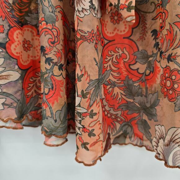 SHEIN Women's Mesh Sheer Floral Paisley Boho Bell Sleeve V Neck Top Size Small - Picture 6 of 11